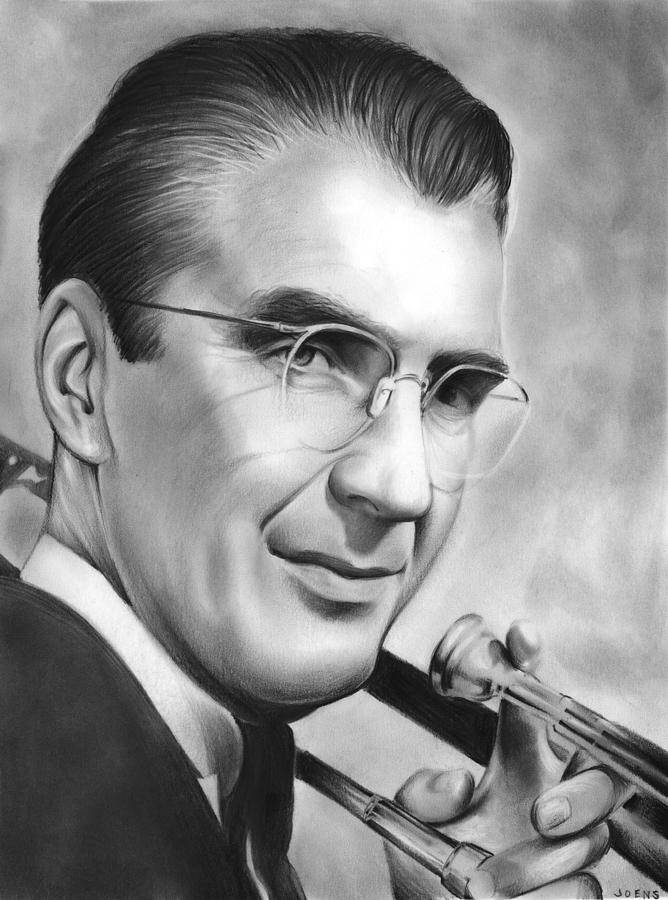 Glenn Miller, pencil portrait, smiling man, SD Phone Wallpaper