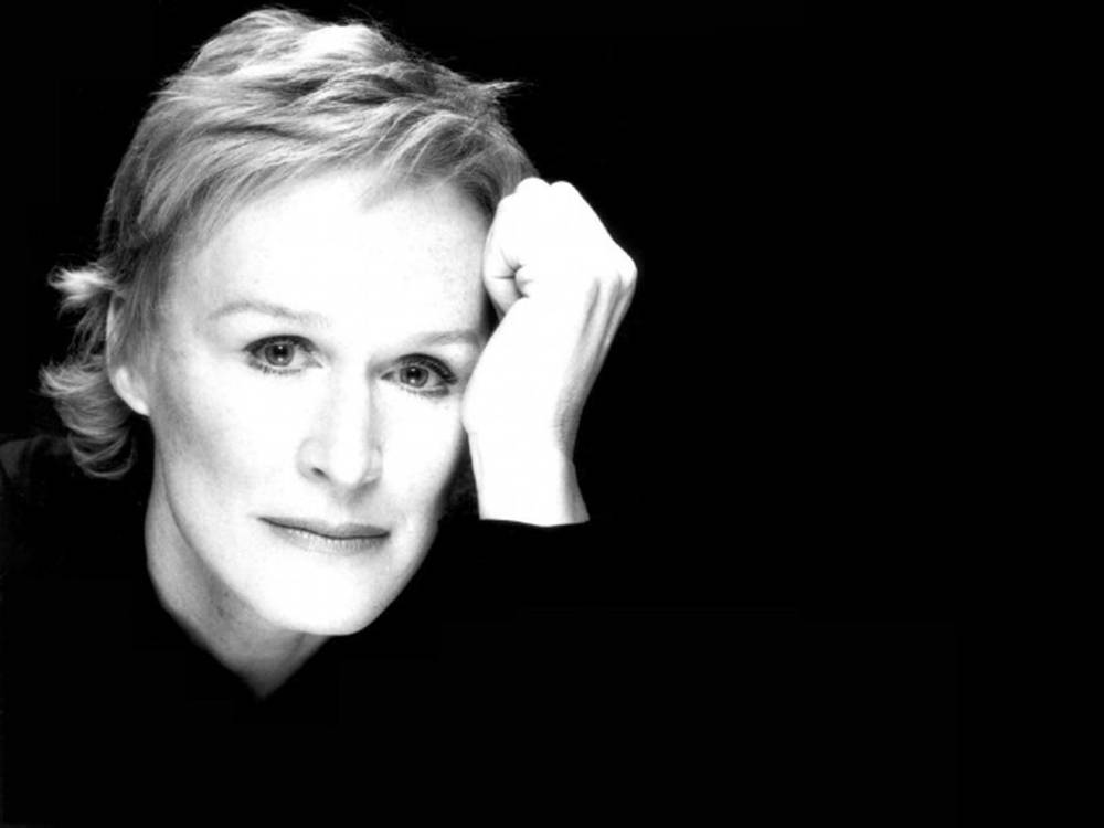Glenn Close, black and white portrait, short hair, SD Desktop Wallpaper