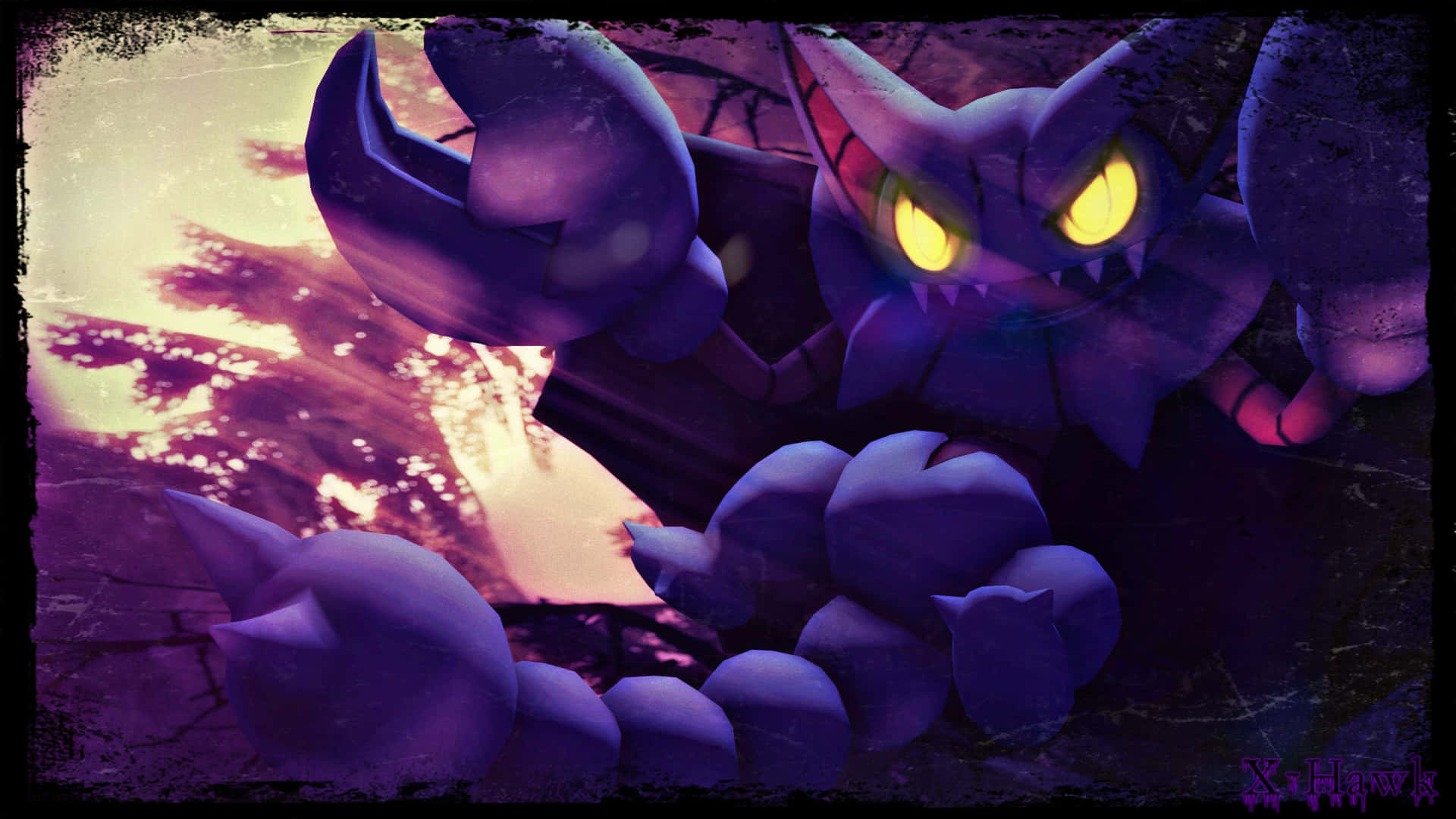 Gligar, glowing yellow eyes, purple scorpion-like creature, Full HD Desktop Wallpaper