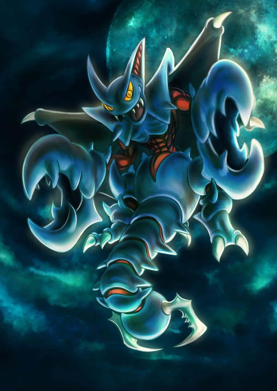 Gligar, blue scorpion-like Pokémon, glowing yellow eyes, SD Phone Wallpaper