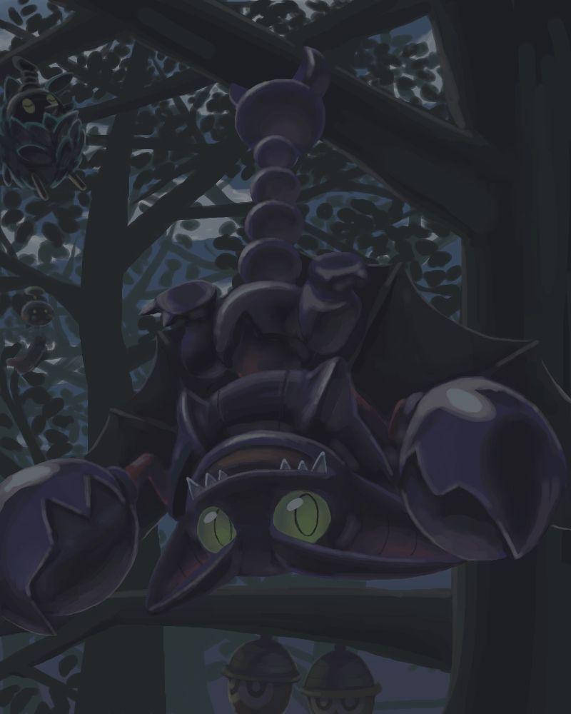 Gliscor, dark purple, glowing green eyes, SD Phone Wallpaper