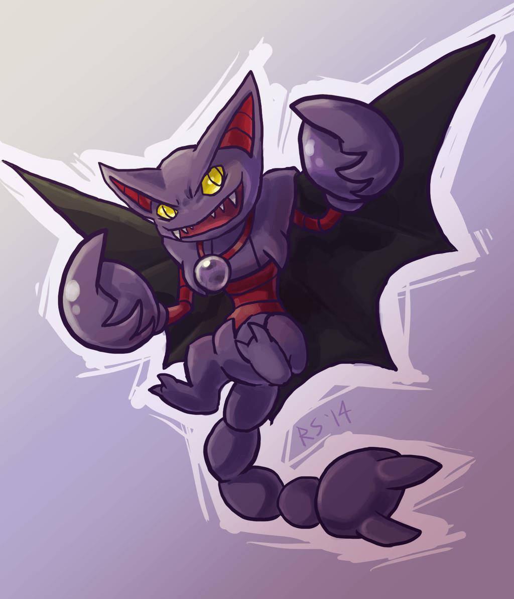 Gliscor, purple bat-like creature, glowing yellow eyes, SD Phone Wallpaper