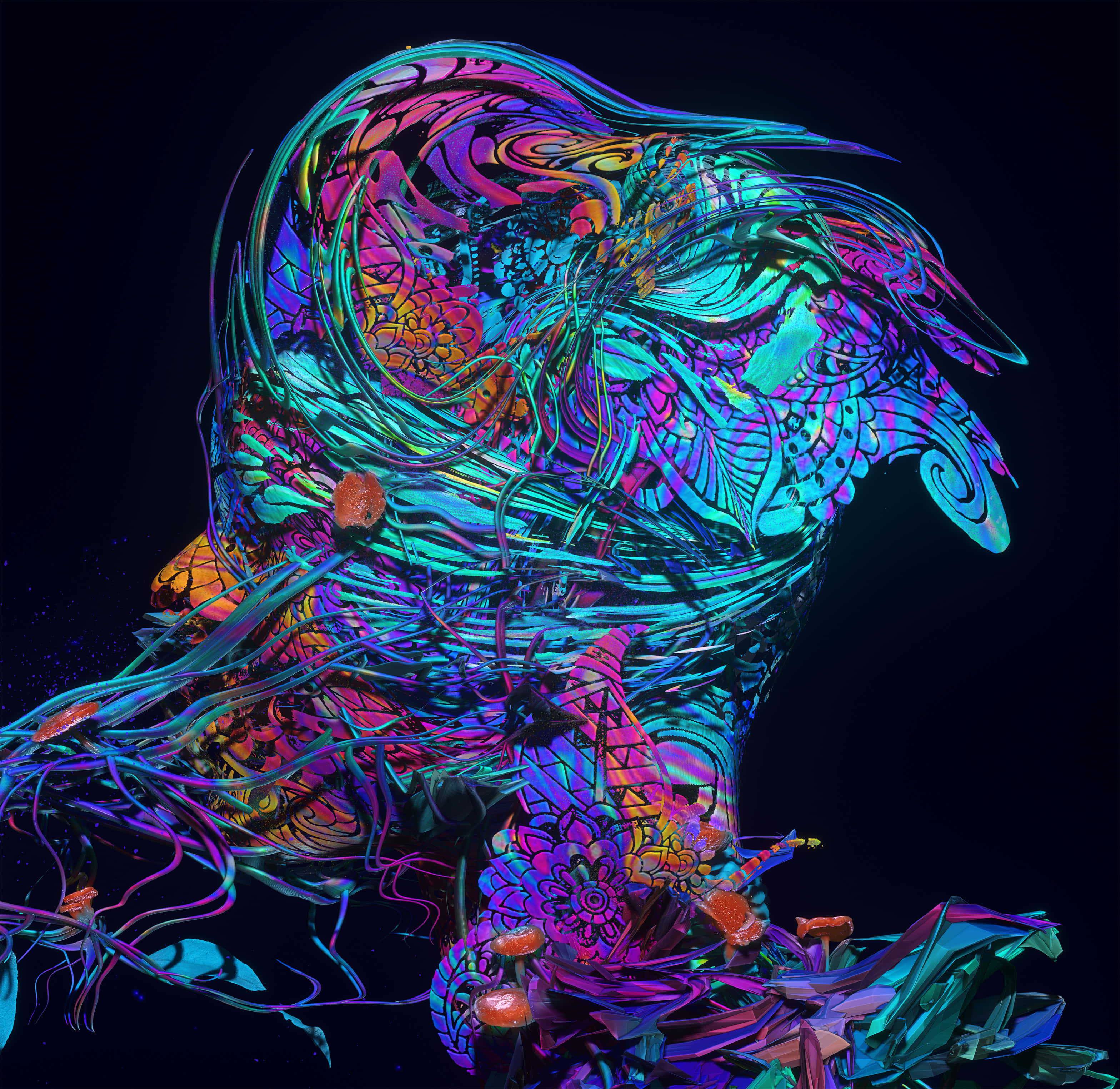glitch effect, neon hues, black background, 2K Desktop Wallpaper
