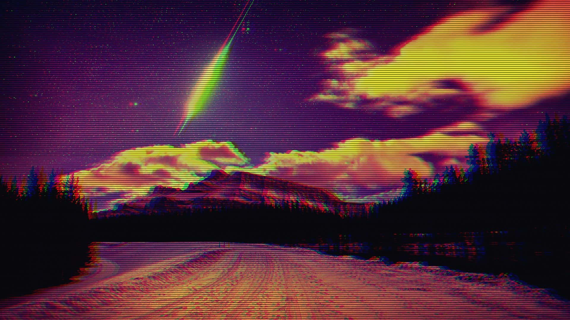 glitch effect, night scene, meteor streaking, Full HD Desktop Wallpaper