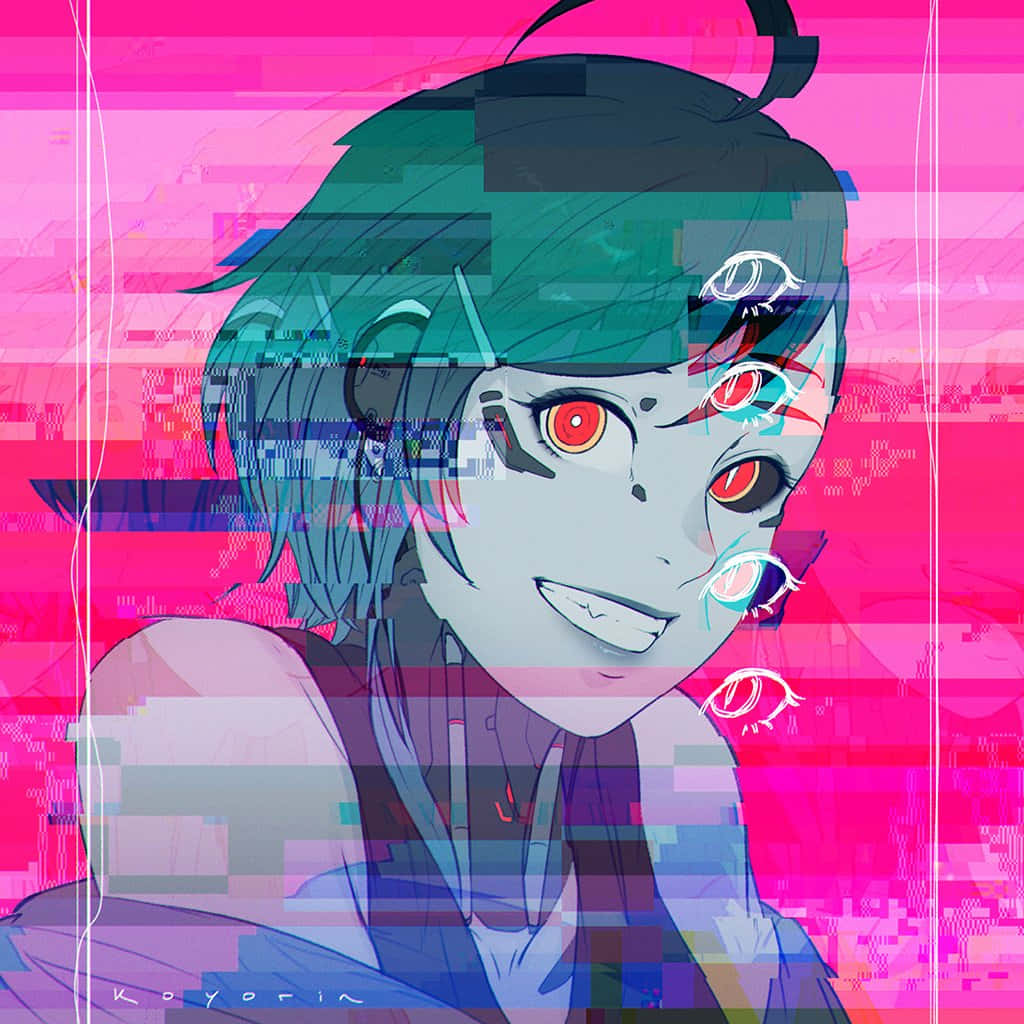 glitch effect, anime girl, teal hair, SD Desktop Wallpaper