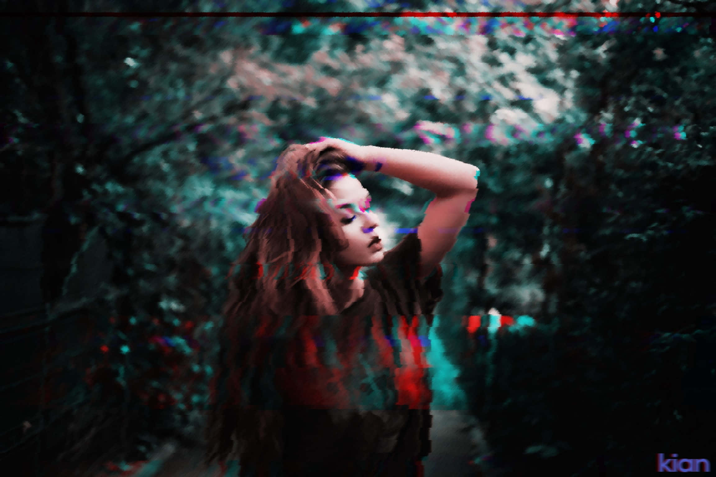 Glitch Effect, woman, long hair, Full HD Desktop Wallpaper