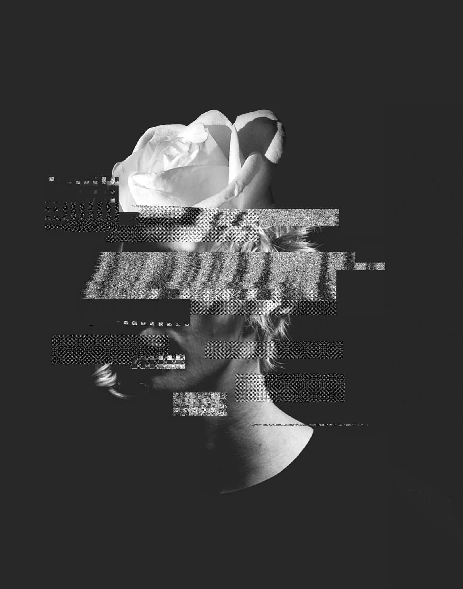 glitch art, white rose, person's head, Full HD Phone Wallpaper