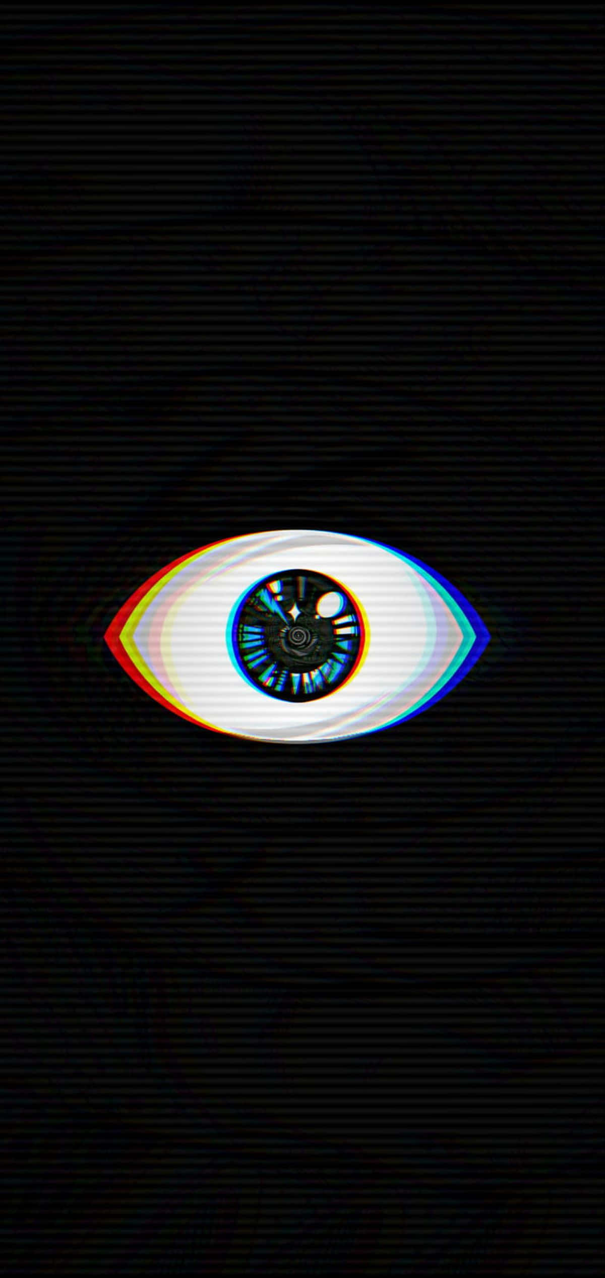 glitch eye aesthetic, rainbow-hued eye, clock face pupil, Full HD Phone Wallpaper