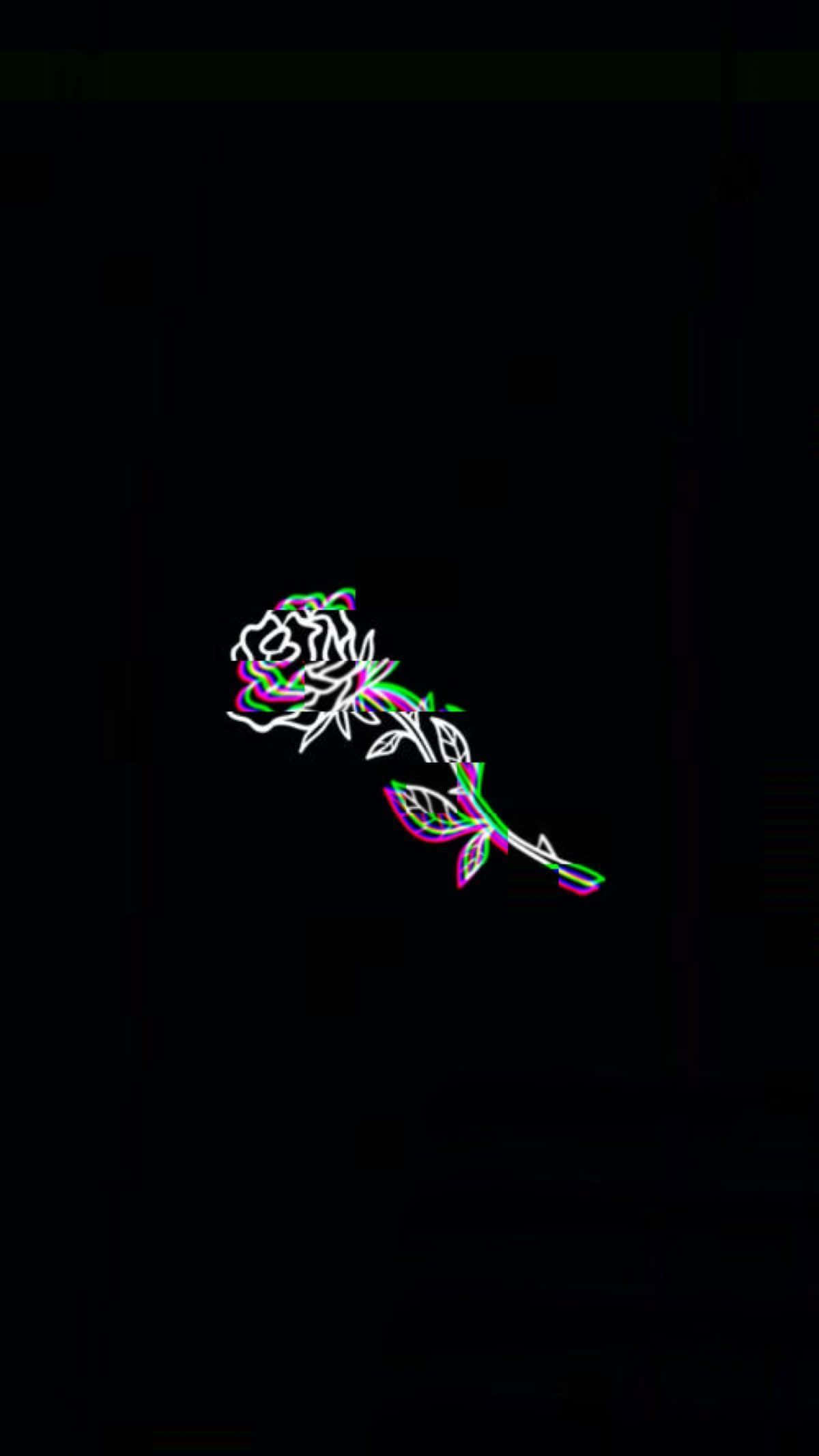 glitch rose aesthetic, neon rose, white green and pink outlines, Full HD Phone Wallpaper