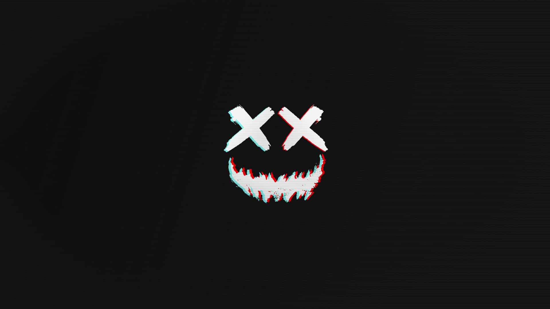 glitchy white smiley face, X eyes, jagged teeth, Full HD Desktop Wallpaper