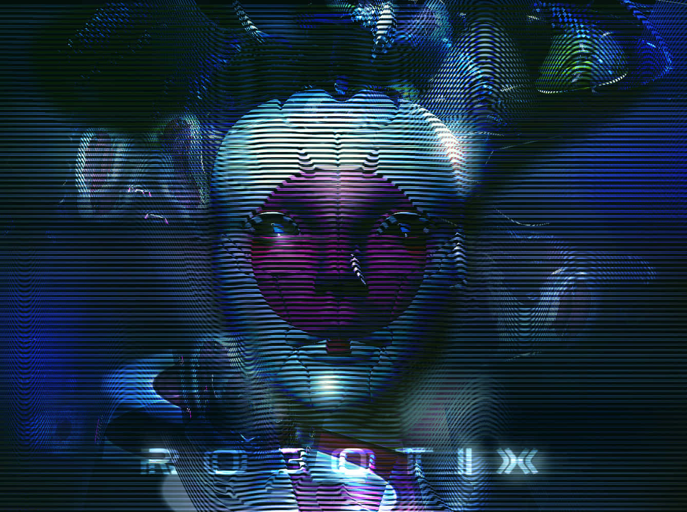 glitch effect, robot face, purple eyes, HD Desktop Wallpaper