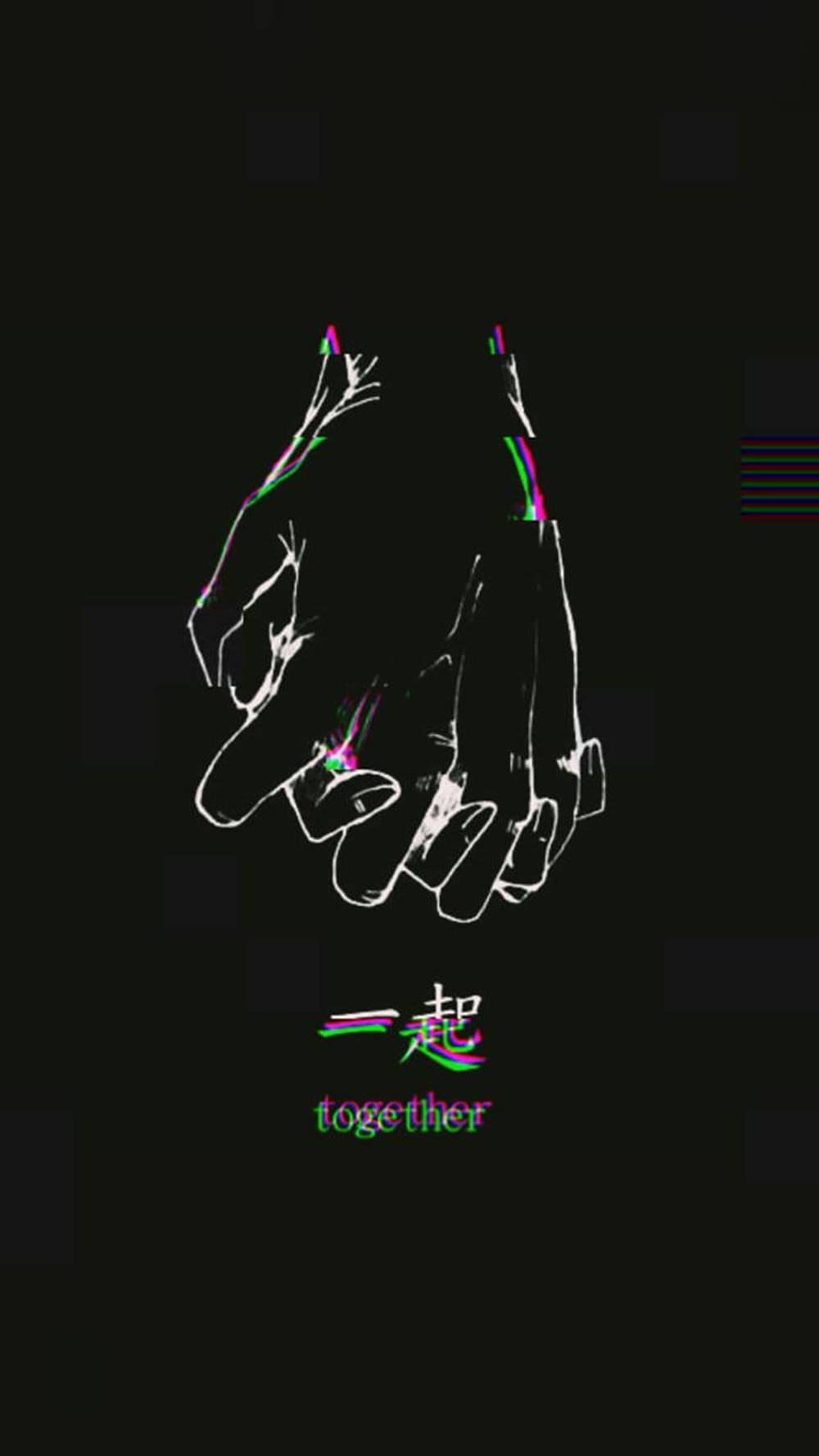 glitchy hands, neon outline, black background, HD Phone Wallpaper