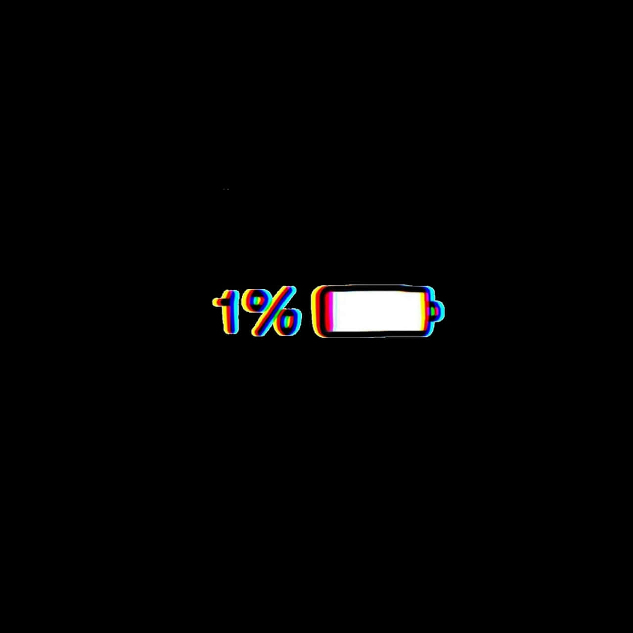 black glitch, 1% battery icon, rainbow chromatic aberration, HD Desktop Wallpaper