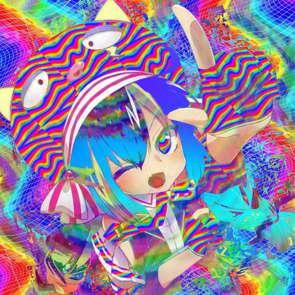 Glitchcore, anime girl, blue hair, SD Desktop Wallpaper