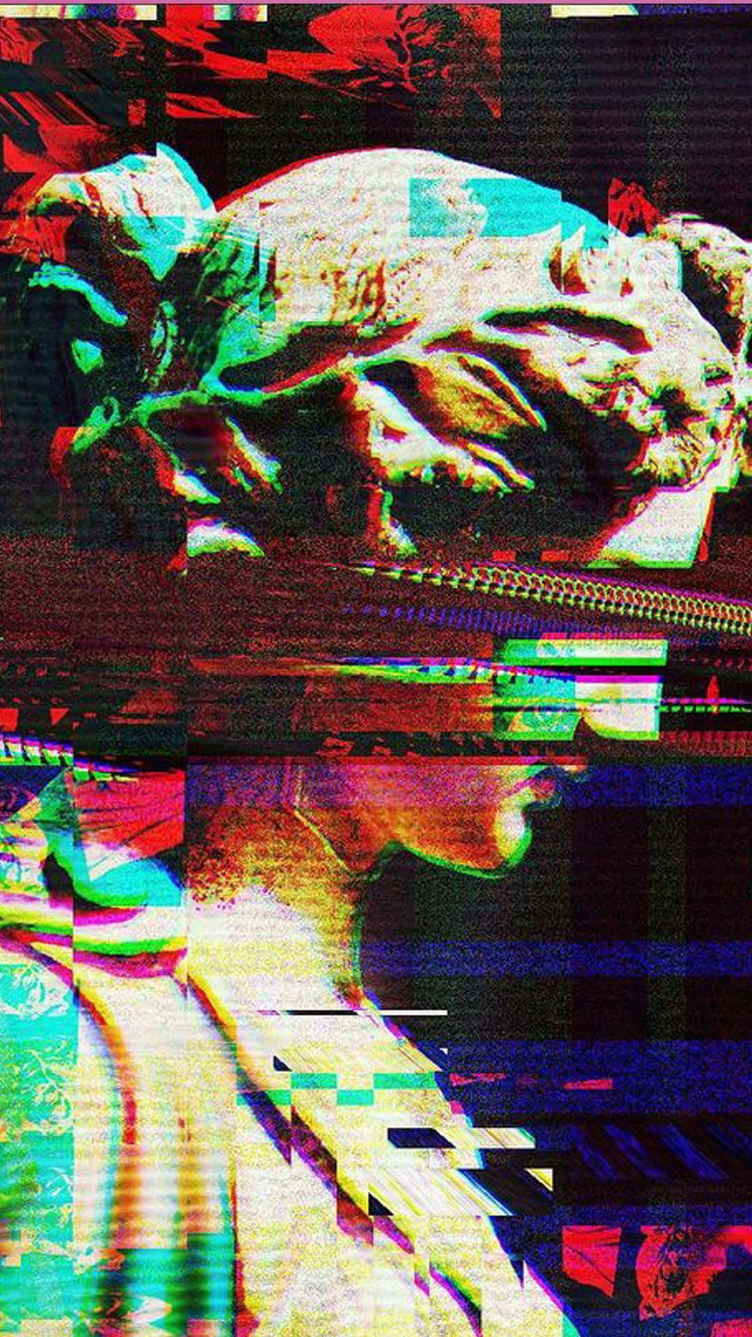glitch effect, digital portrait, vibrant distorted colors, Full HD Phone Wallpaper