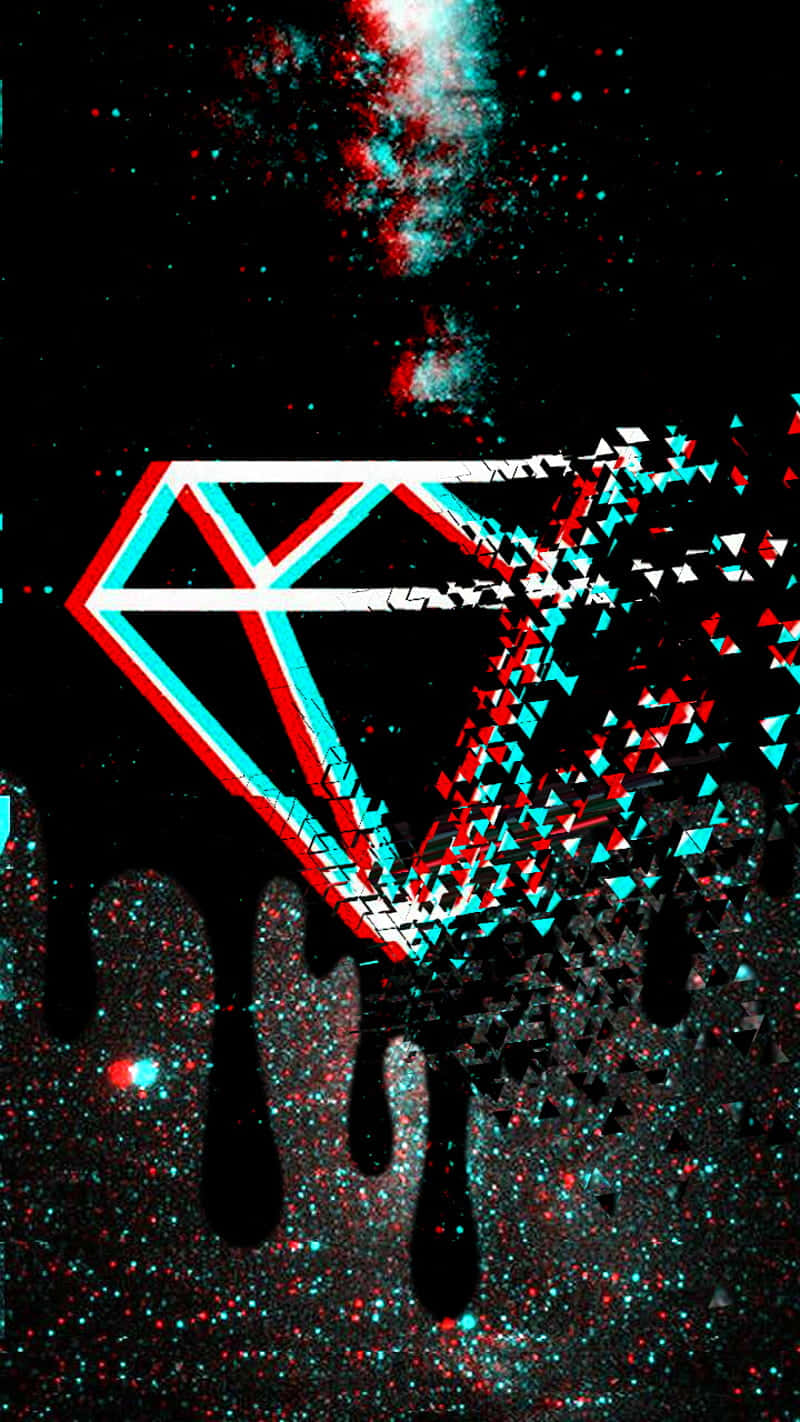 shattered diamond, red and cyan glitch effects, starry black background, HD Phone Wallpaper
