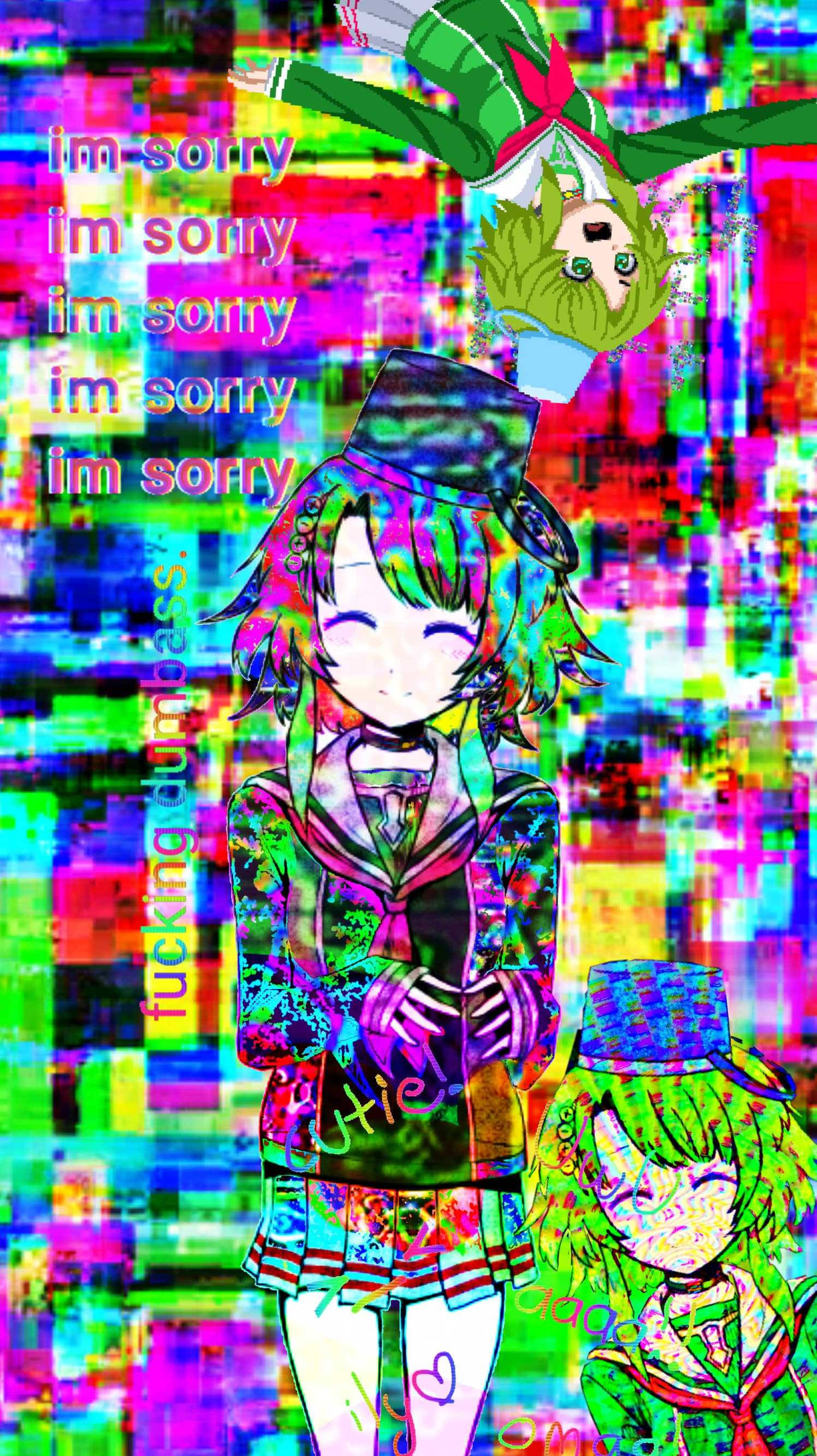 Glitchcore, green hair, top hats, 2K Phone Wallpaper