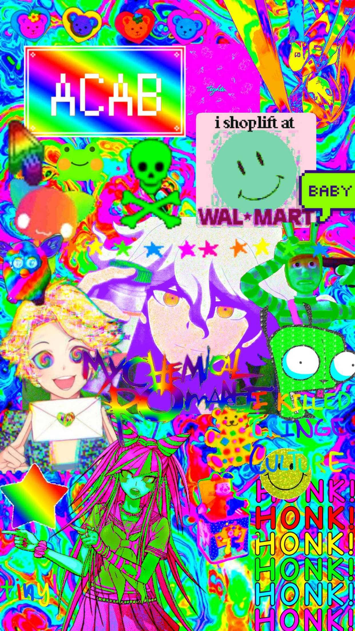 Glitchcore, anime characters, graffiti text, Full HD Phone Wallpaper