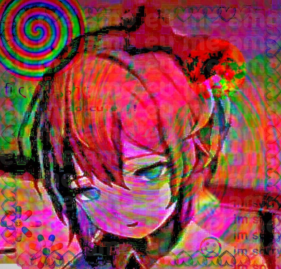 Glitchcore, anime girl, pink hair, SD Desktop Wallpaper