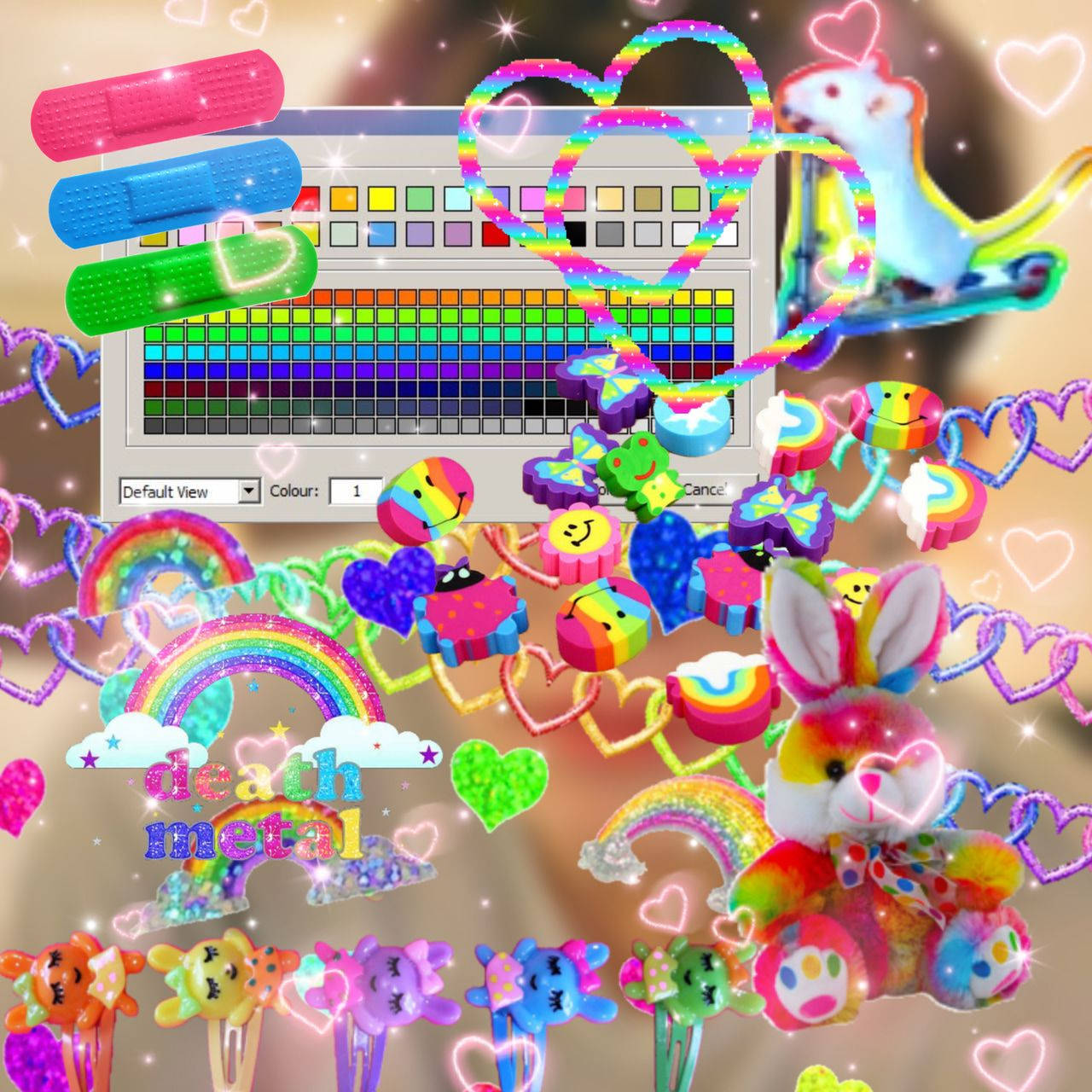 Glitchcore, rainbow color picker, glittery hearts, HD Desktop Wallpaper