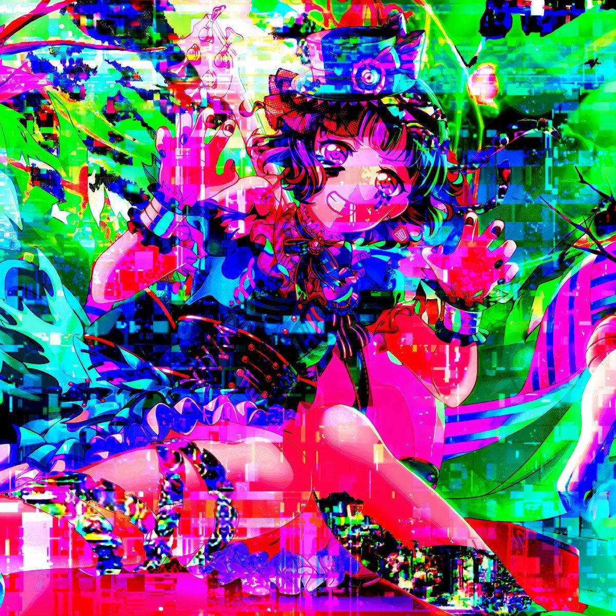 Glitchcore, anime girl, colorful outfit, SD Desktop Wallpaper