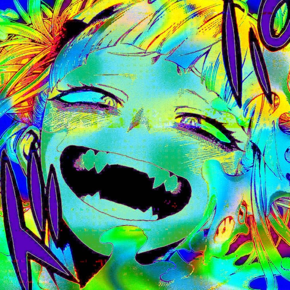 Neon Glitchcore, glowing eyes, sharp teeth, SD Desktop Wallpaper