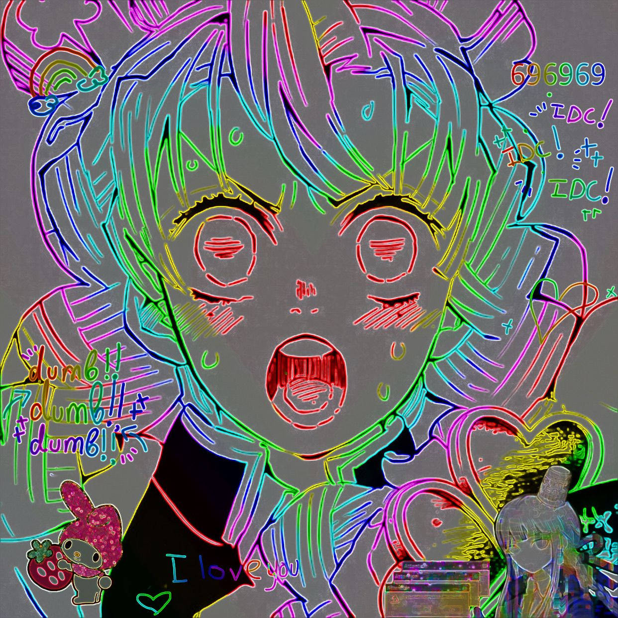 Glitchcore, neon outlines, chaotic text elements, SD Desktop Wallpaper