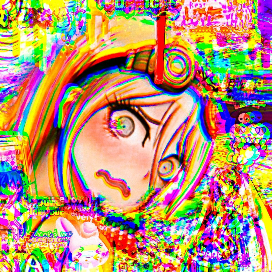 Glitchcore, anime girl, rainbow distortions, SD Desktop Wallpaper