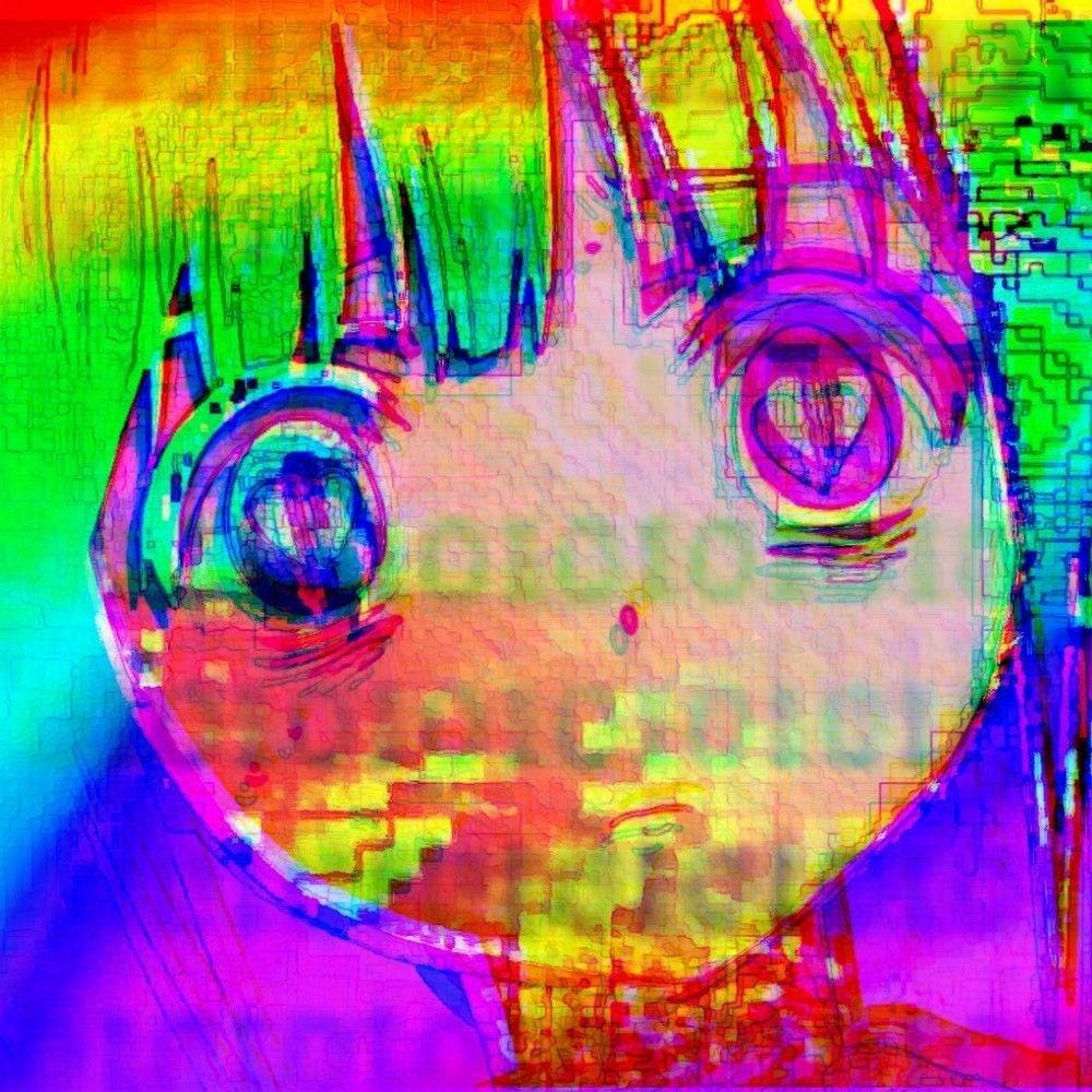 Glitchcore, anime girl face, vibrant rainbow colors, SD Desktop Wallpaper