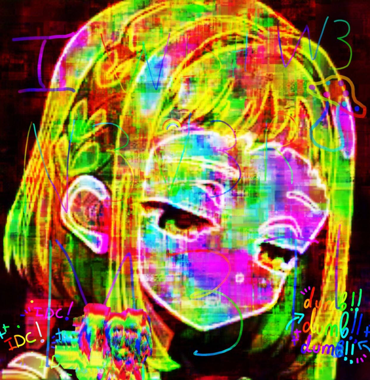 Glitchcore, anime girl, neon hair, SD Phone Wallpaper