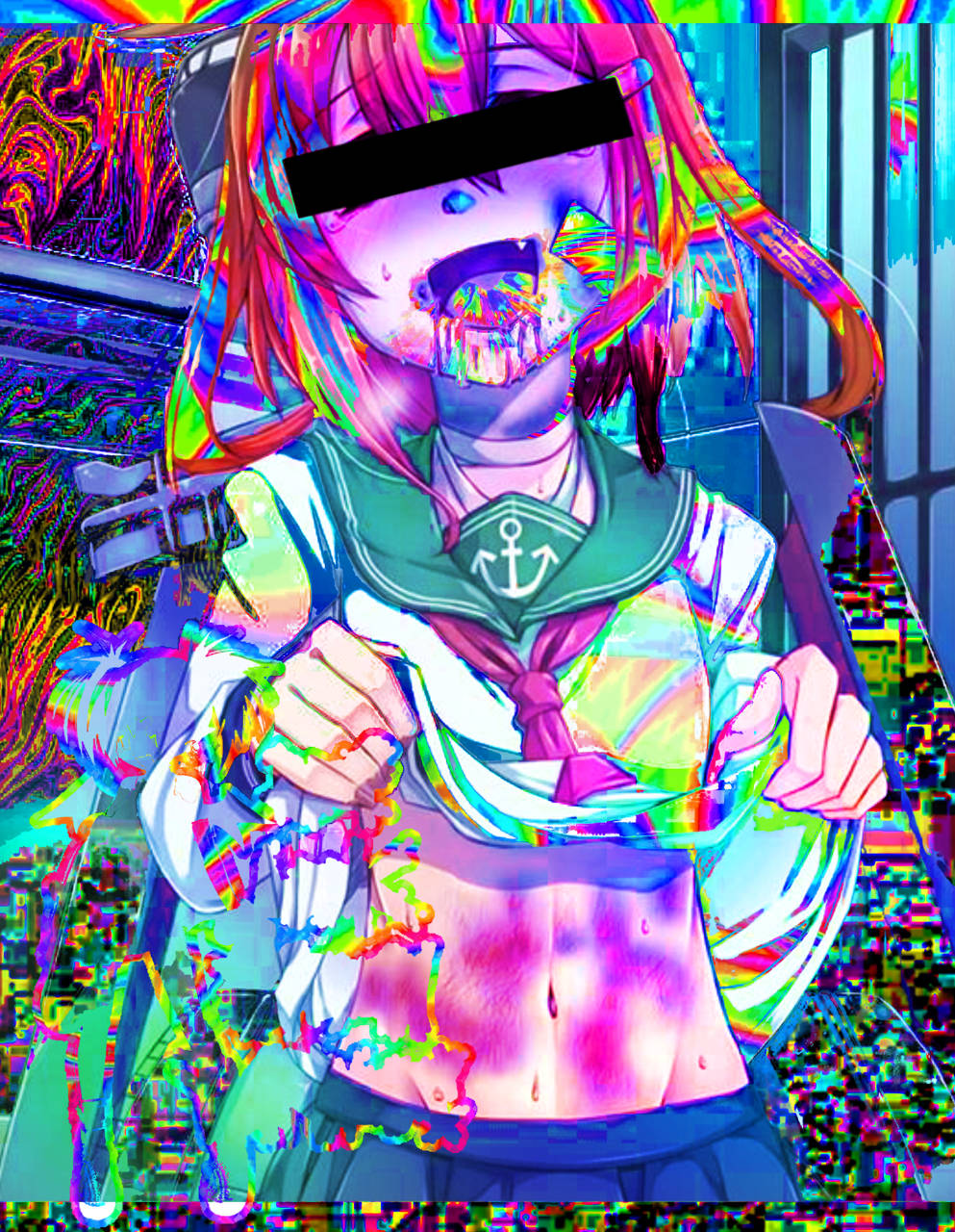 Glitchcore, anime girl, sailor uniform, HD Phone Wallpaper