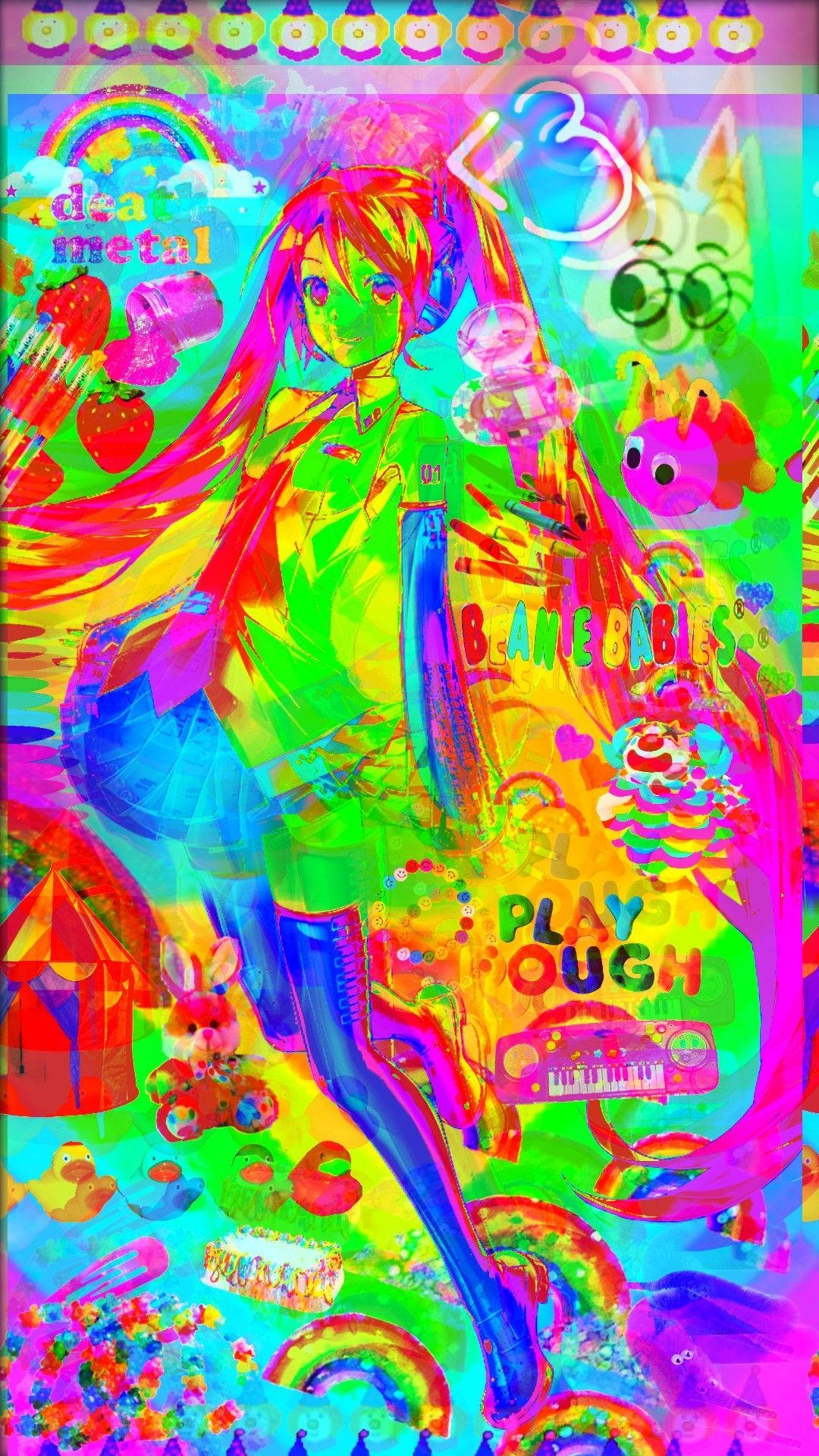 Glitchcore, neon hair, glowing accessories, Full HD Phone Wallpaper