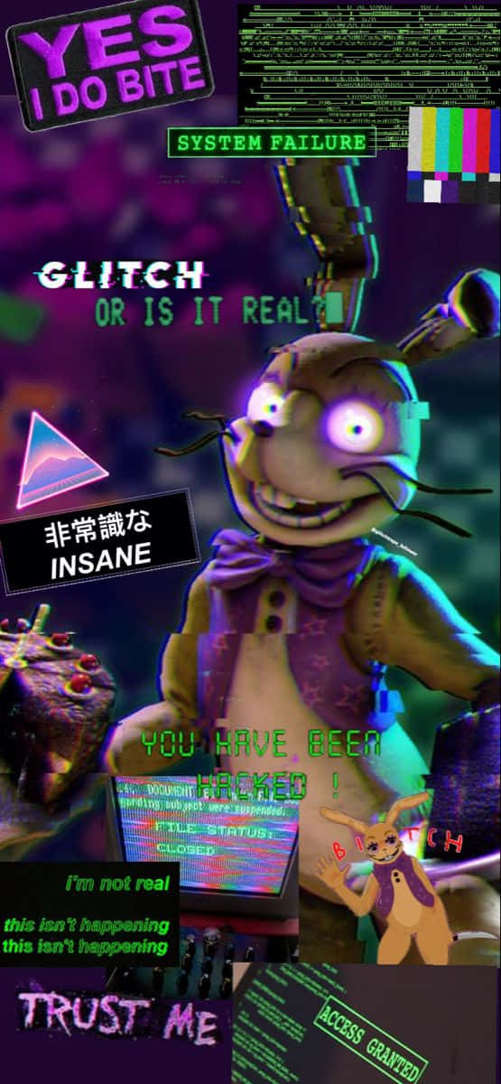 Glitchtrap, purple rabbit mascot, glowing eyes, SD Phone Wallpaper