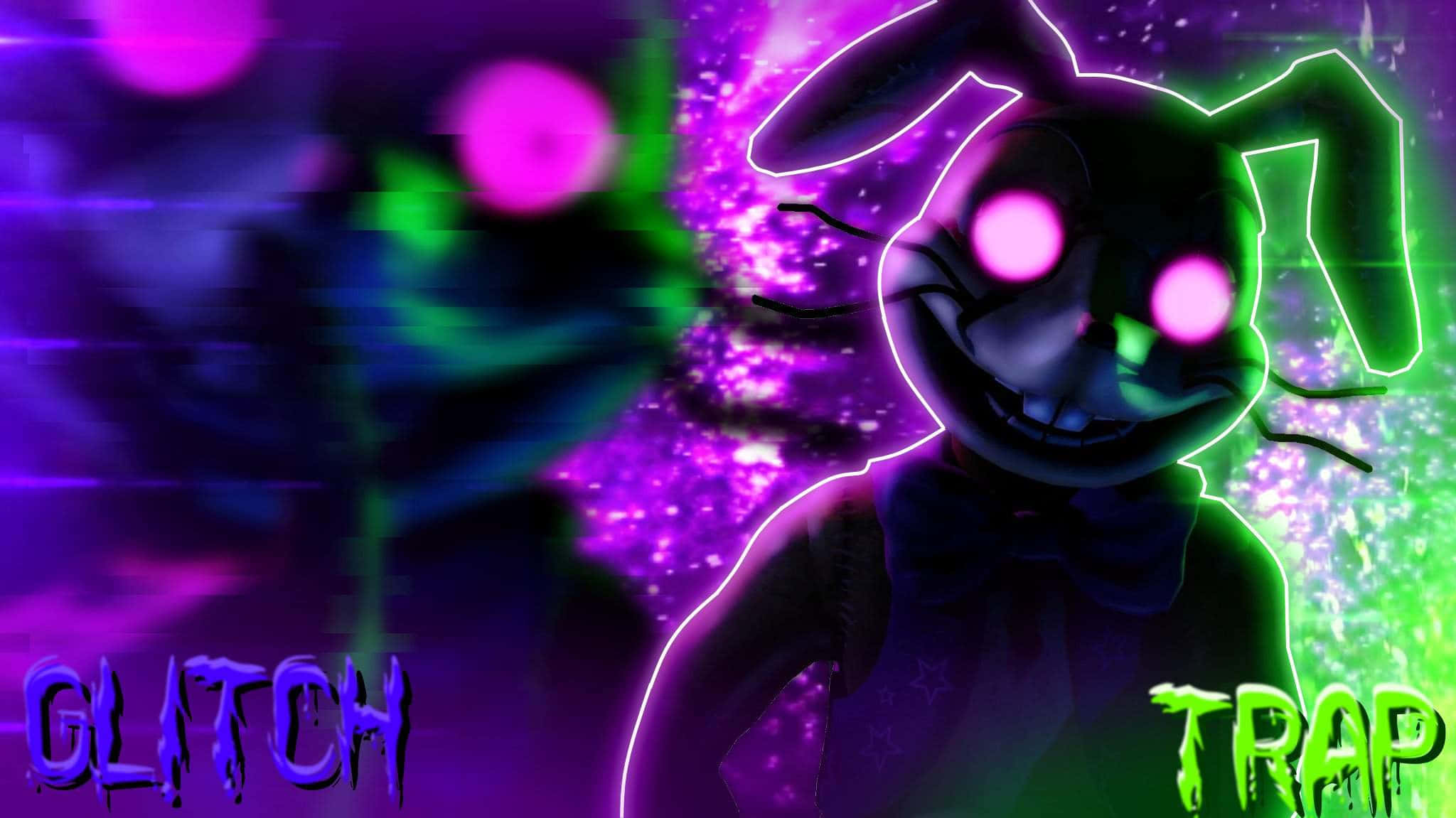 Glitchtrap, glowing pink eyes, neon green outline, Full HD Desktop Wallpaper