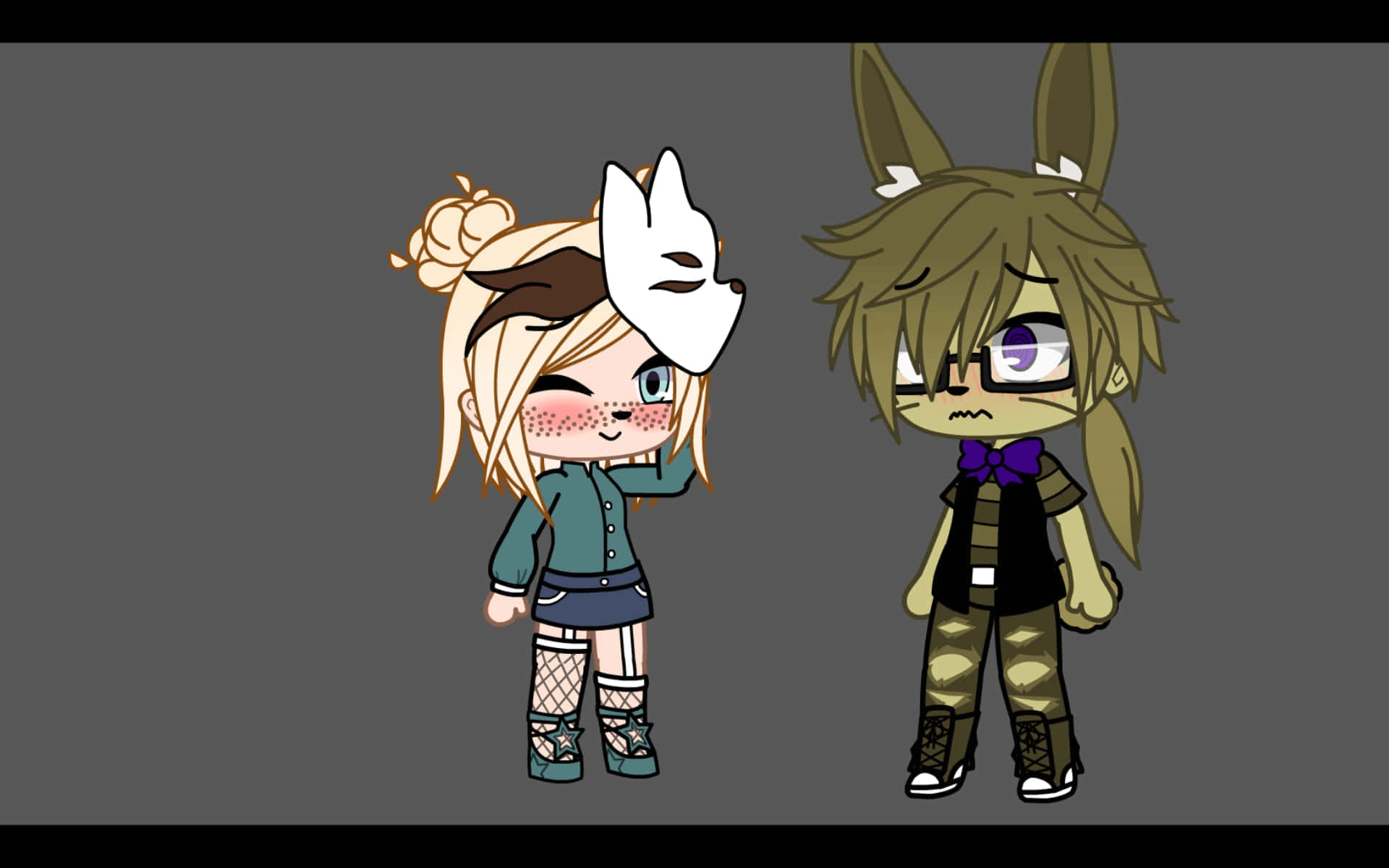 Glitchtrap, chibi anime characters, fox mask, Full HD Desktop Wallpaper