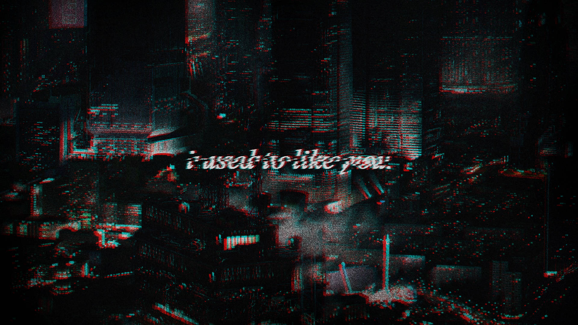 Glitchtrap, nighttime cityscape, red and cyan chromatic aberration, Full HD Desktop Wallpaper