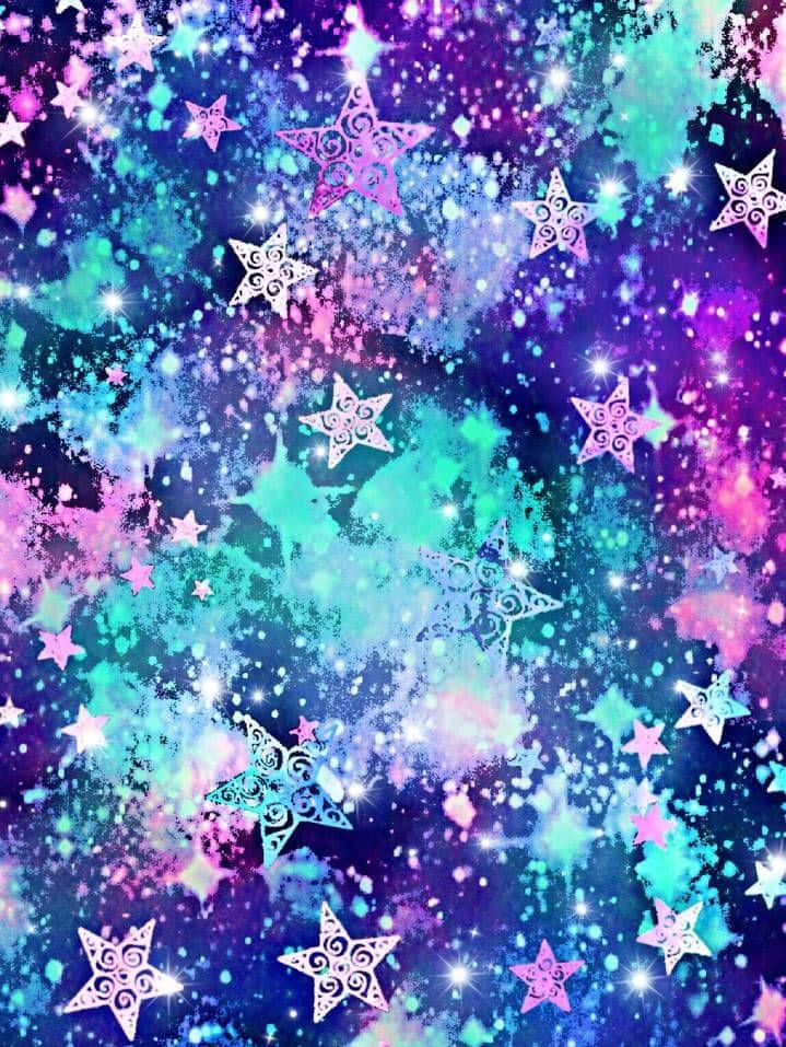 Glitter Galaxy, electric purple, teal, SD Phone Wallpaper