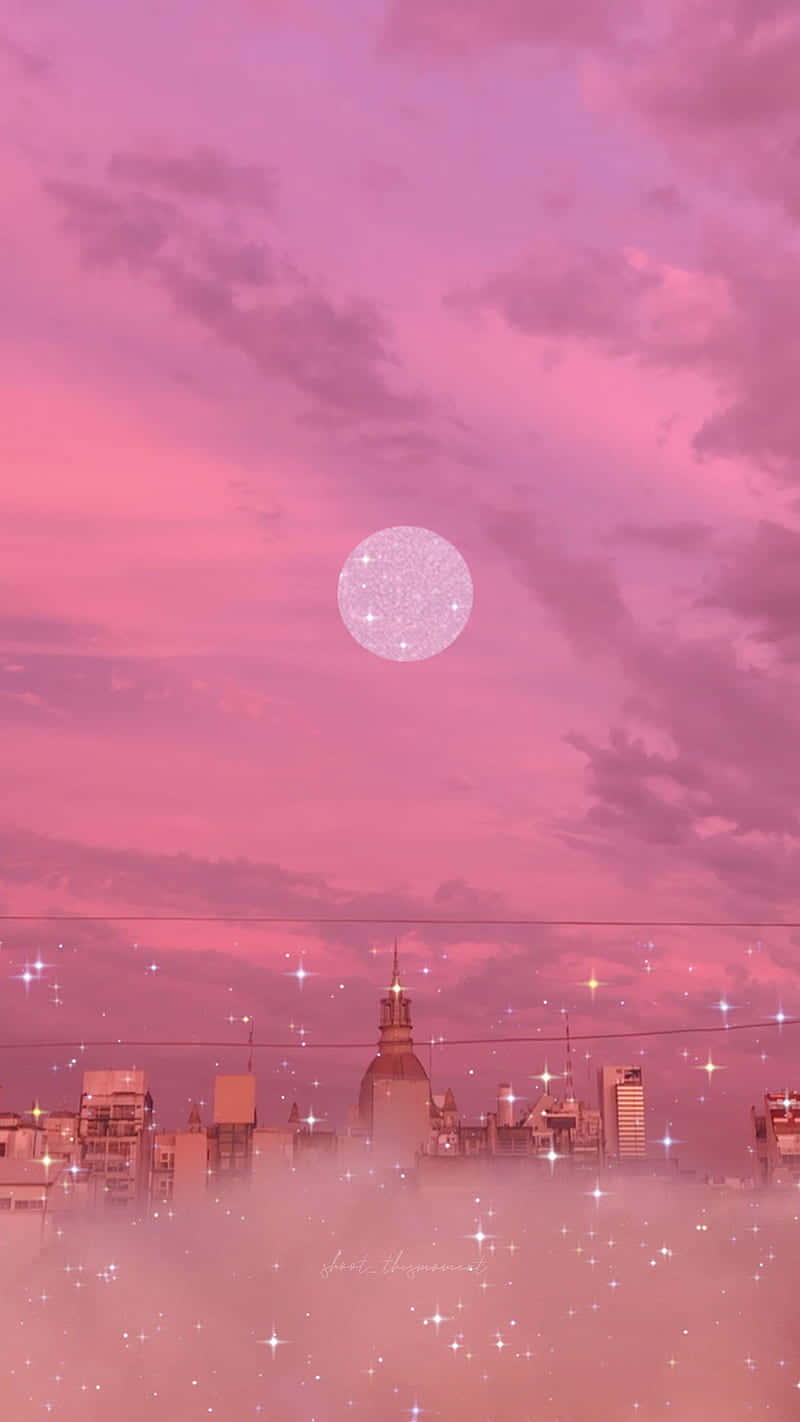 Glitter Aesthetic Tumblr, pink cityscape, dusk, HD Phone Wallpaper