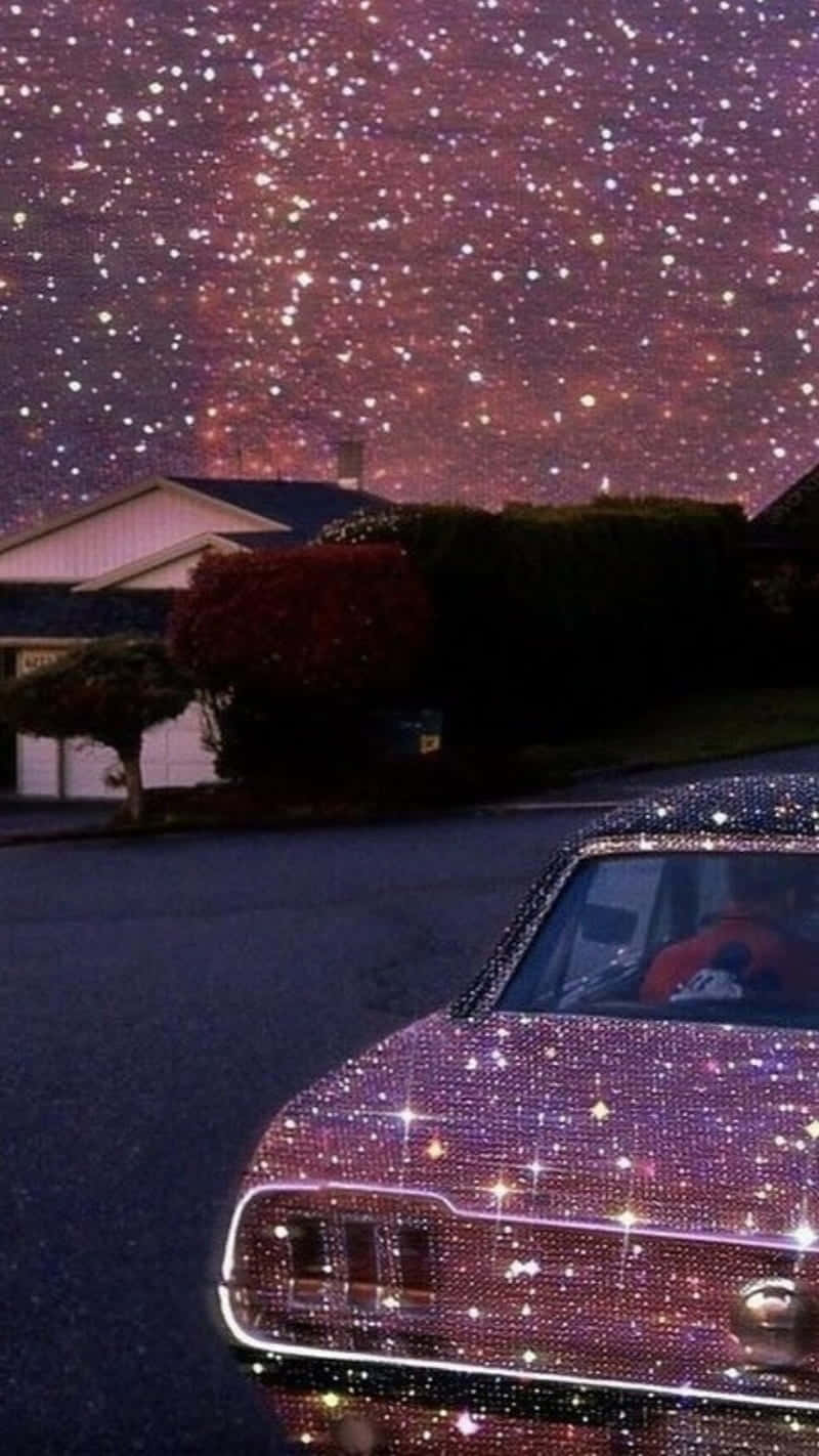 glitter aesthetic tumblr, purple car, suburban street, HD Phone Wallpaper