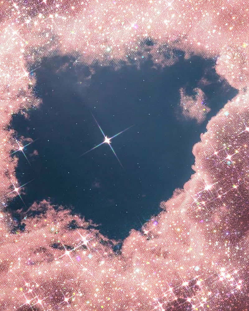 starry cosmic night sky, glittering pink clouds, heart-shaped void, SD Phone Wallpaper
