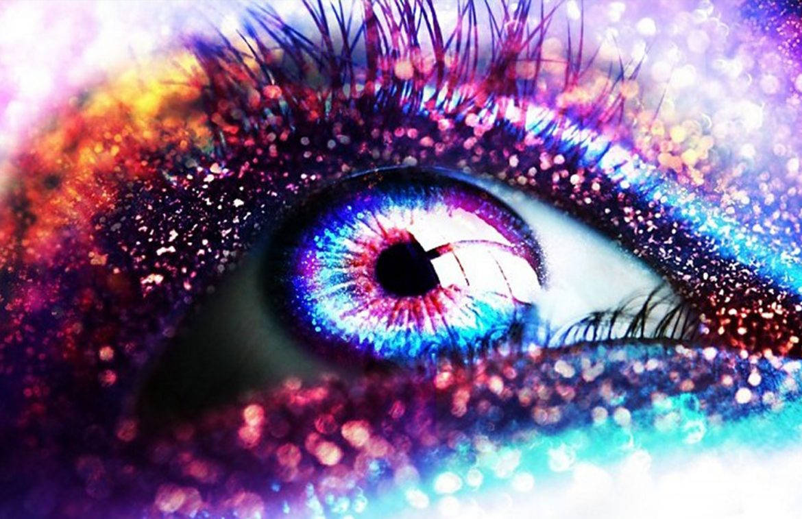 cosmic glitter, rainbow hues, vivid blue iris, SD Desktop Wallpaper