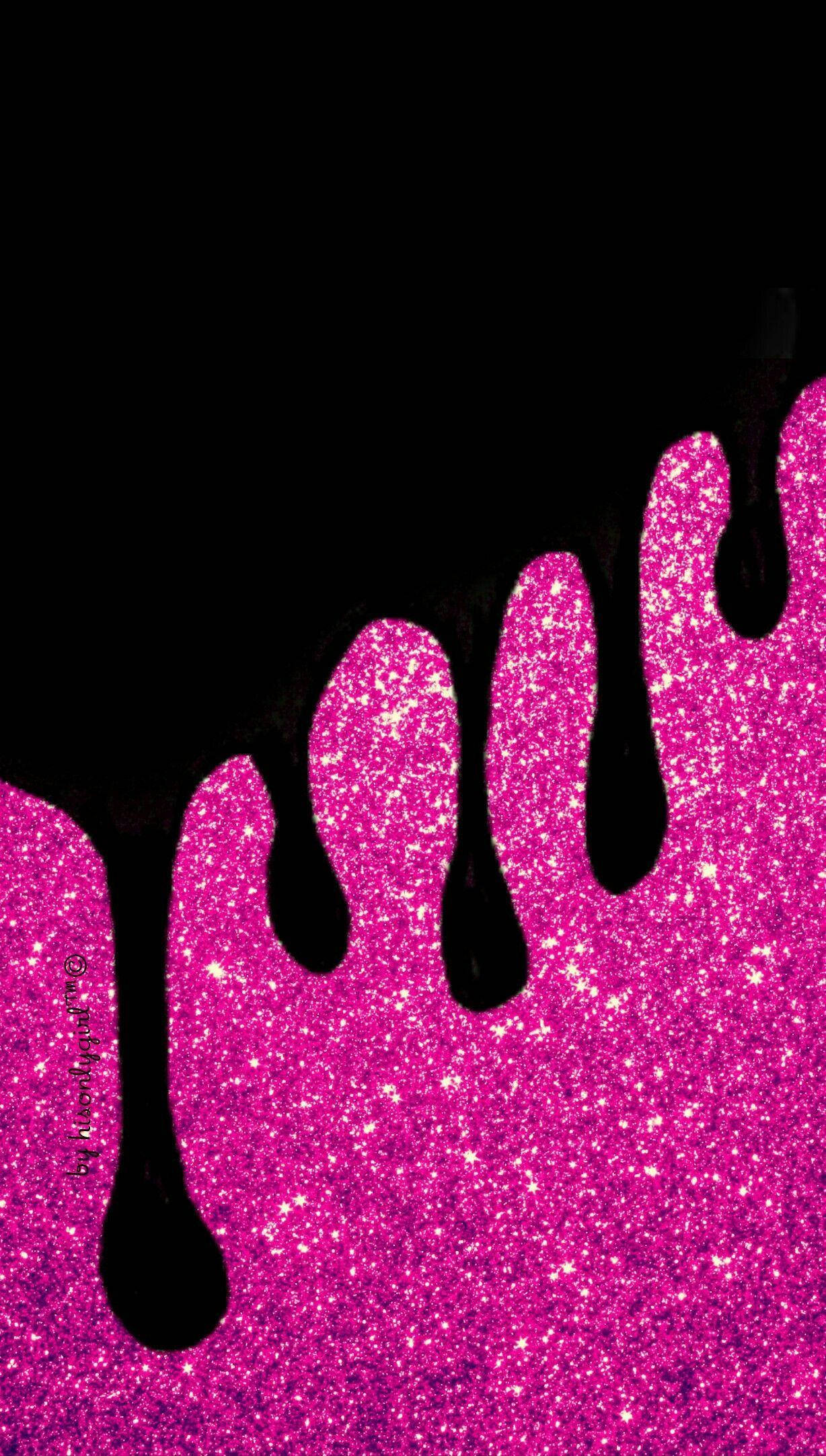black and pink aesthetic, glitter drip, vibrant pink glitter, Full HD Phone Wallpaper