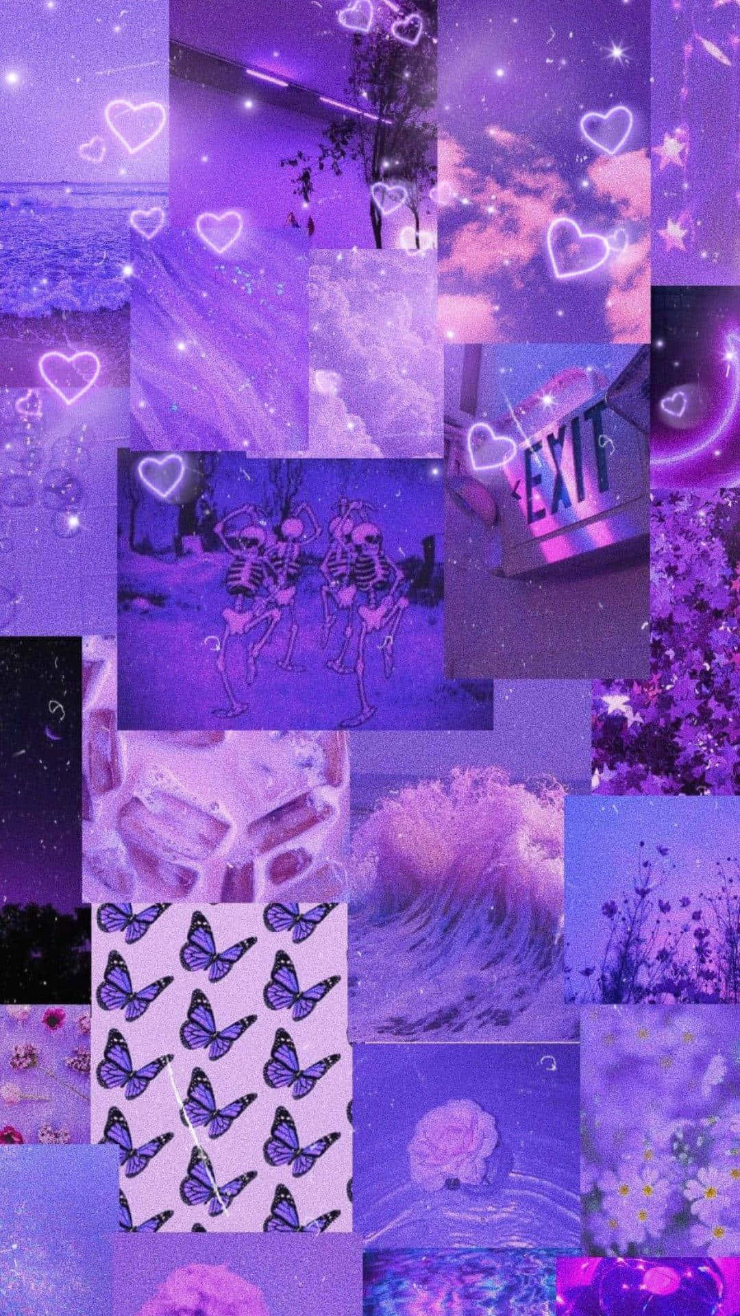purple glitter collage aesthetic, glowing hearts, butterflies, Full HD Phone Wallpaper