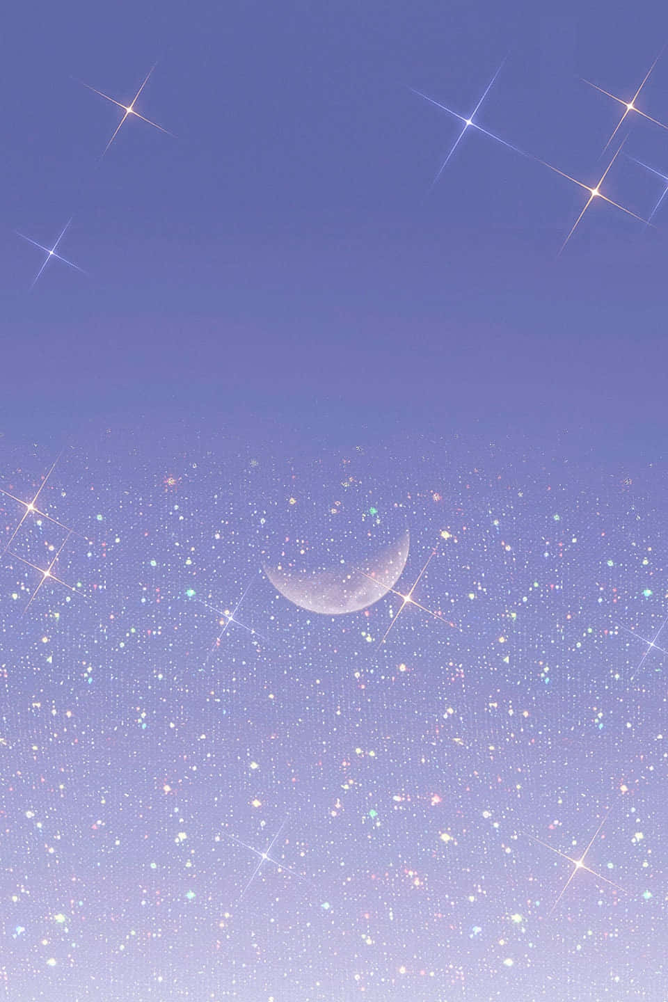 crescent moon, stars, lavender sky, HD Phone Wallpaper