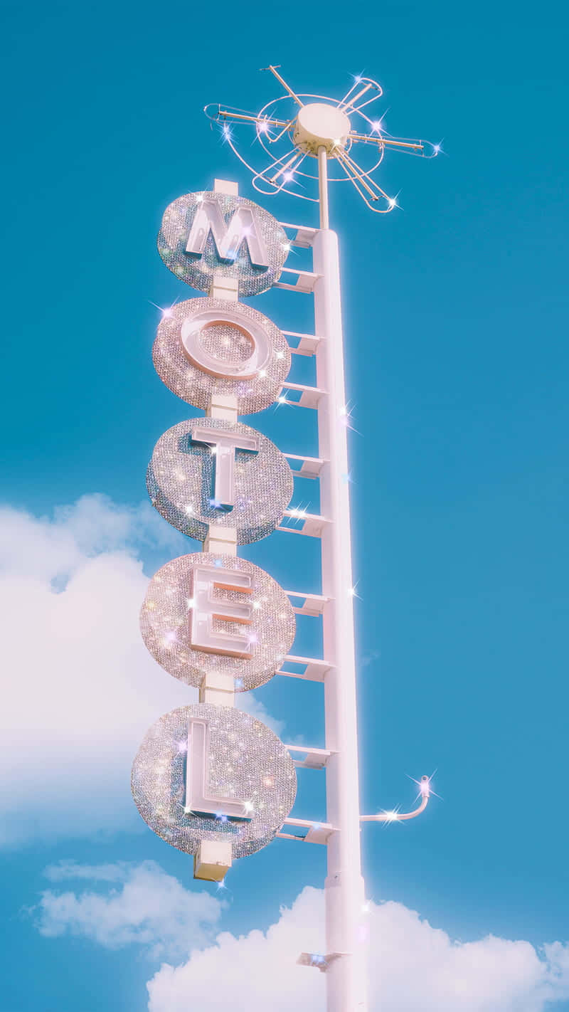 glittering motel sign, sparkling letters, bright blue sky, HD Phone Wallpaper