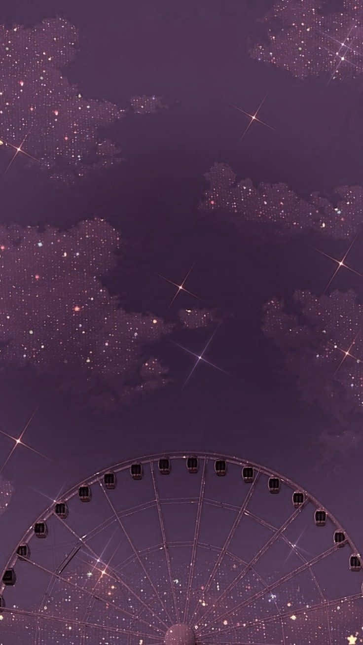 glittering night sky ferris wheel, glowing purple ferris wheel, starry sky, HD Phone Wallpaper