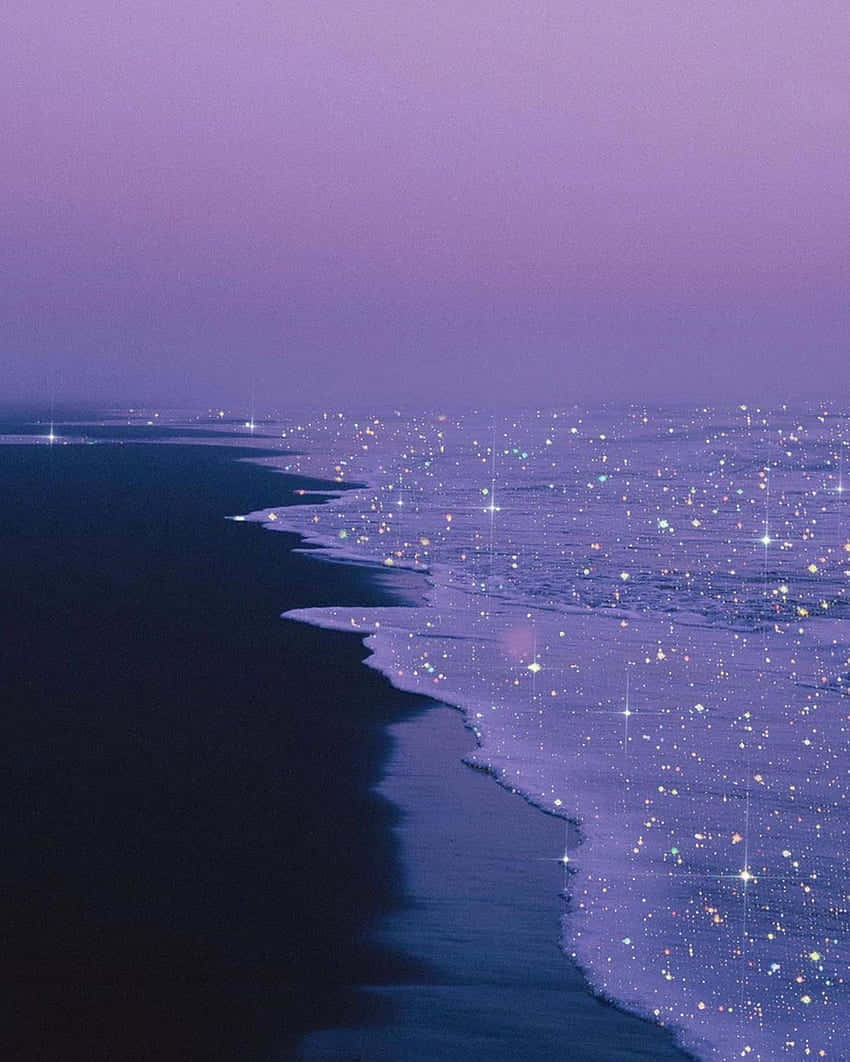 purple glitter beach, twilight, sparkling glittering water, SD Phone Wallpaper