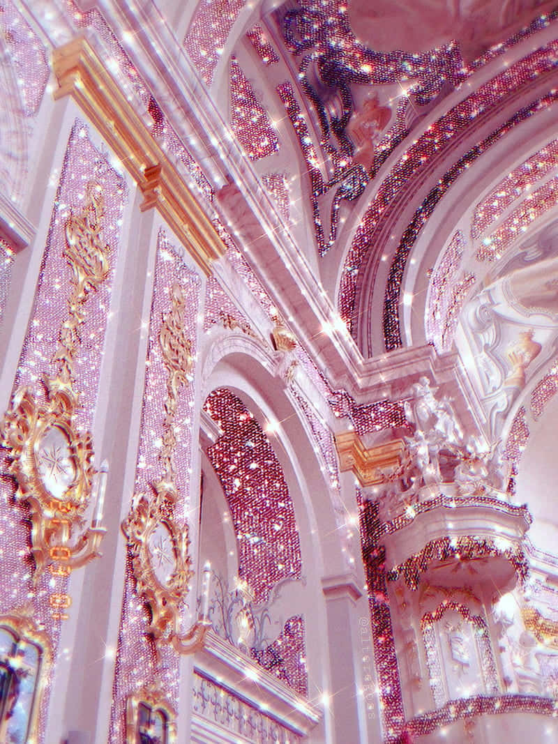 glittering baroque architecture, cathedral interior, sparkling pink rhinestones, SD Phone Wallpaper