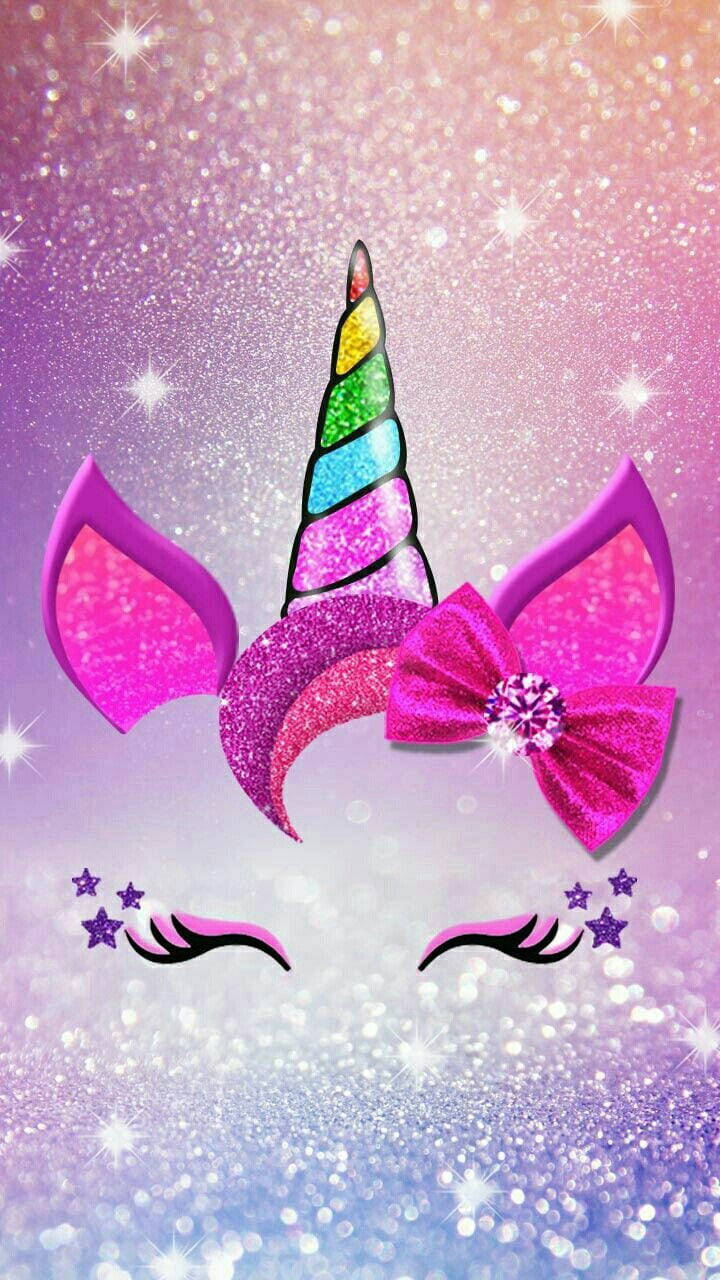 glittering unicorn head, rainbow horn, pink bow, HD Phone Wallpaper