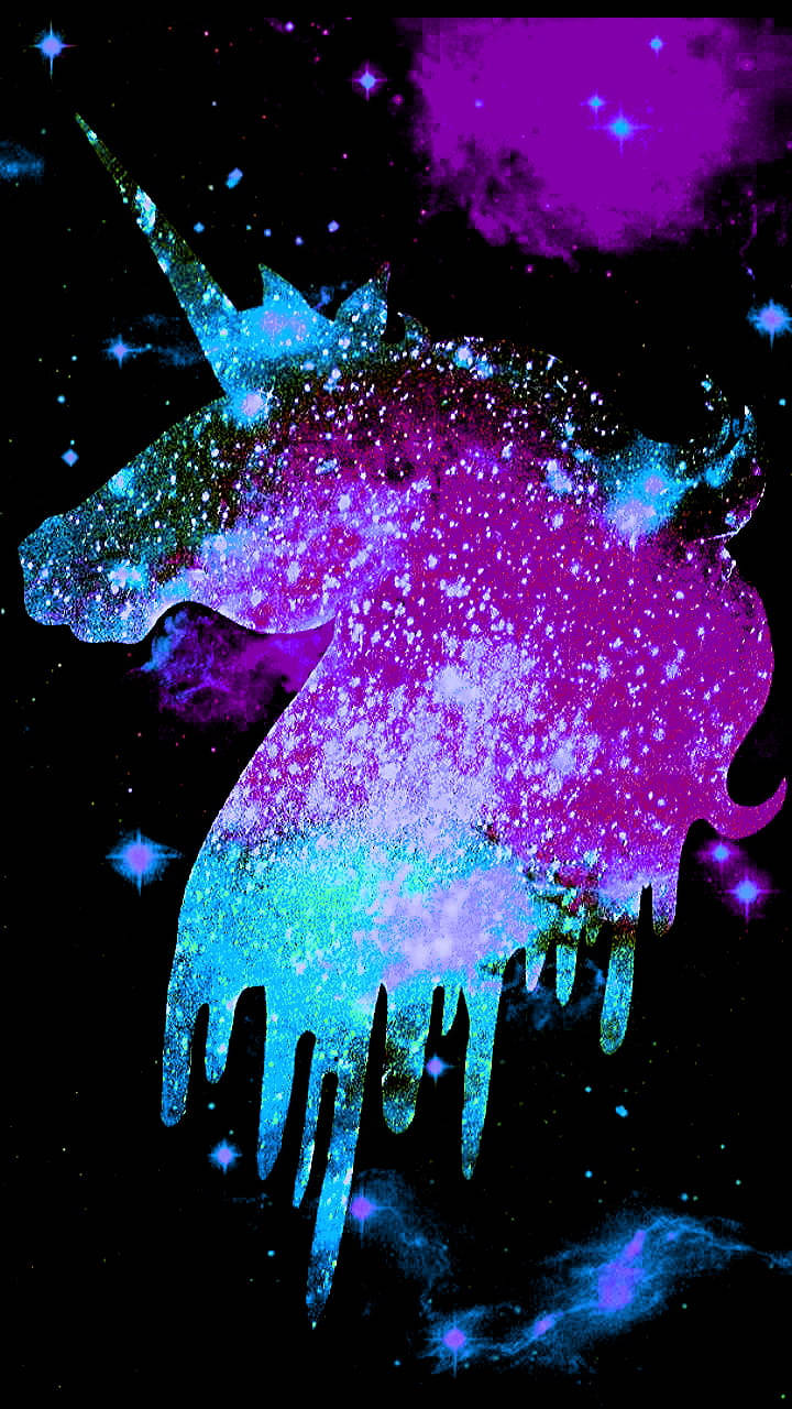 Glitter And Unicorns, light blue, cosmic unicorn silhouette, HD Phone Wallpaper